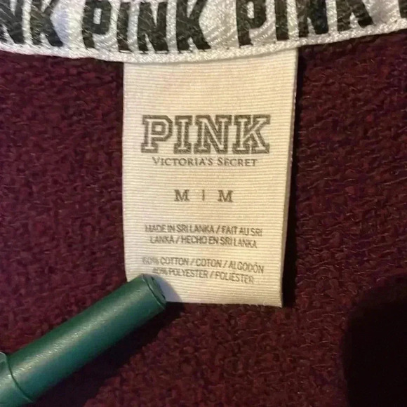 PINK Sweatshirt Women’s Medium Maroon Spellout 1/4 Zip Kangaroo Pouch - Picture 7 of 9